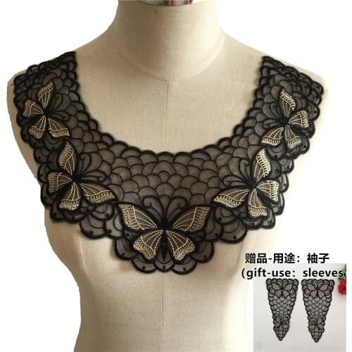 5 Pcs Organza Embroidery Butterfly Fake Lace Collar Gold Thread Lace Neckline For Wedding Bridal Dress Summer Dress Sweater