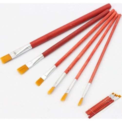 6pcs/Set,Watercolor Gouache Painting Pen Nylon Hair Wooden Handle Paint Brush Set Drawing Art Supplies Student Stationery