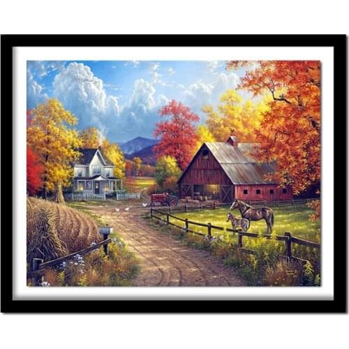 Diamond Stitch Painting Farm Autumn Landscape Diamond Embroidery Full Square Natural Scenery European Home Decoration