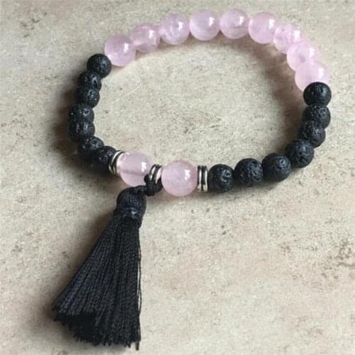 8mm Pink Crystal Obsidian Bracelet Energy Buddhism Spirituality Diy Yoga Monk Wrist Tibet silver