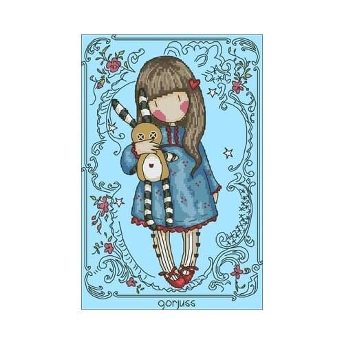 BT XG37 girl and rabbit doll Counted Cross Stitch 11CT 14CT 18CT Cross Stitch Kits Embroidery Needlework Sets