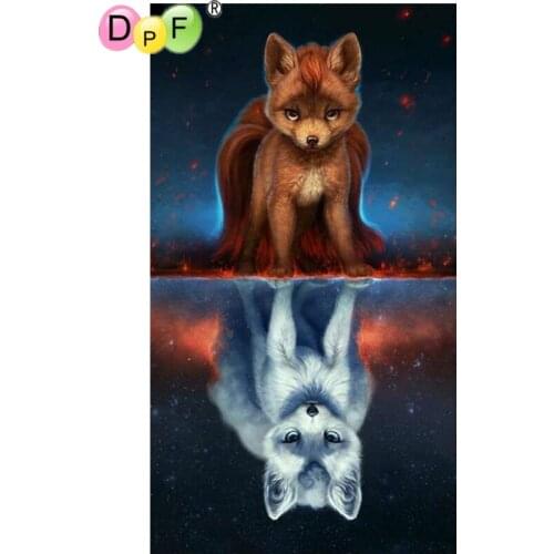 DPF Full Square 5D DIY Diamond Painting Cross Stitch Fox Reflection diamond Embroidery Rhinestone diamond Mosaic painting Gift