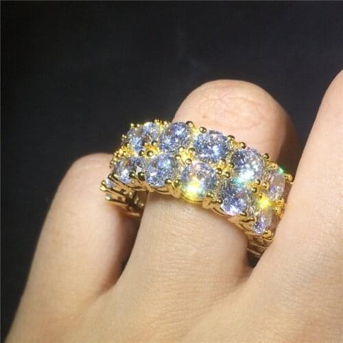 1 PC Hip Hop Zircon Ring Two Drainage Drills Mens ring with sparkling rhinestone jewelry For Men Jewelry