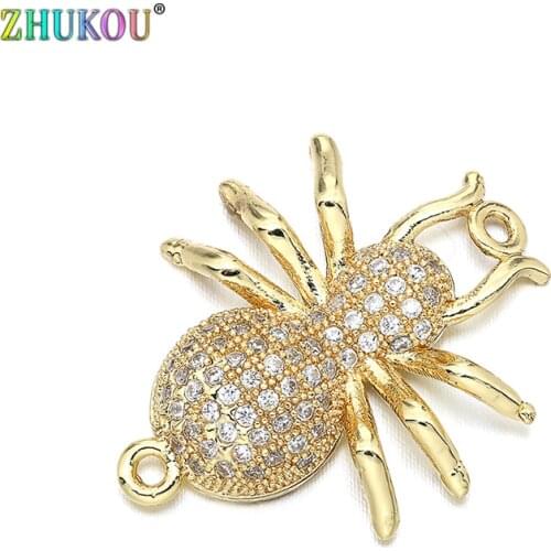 19*23mm Handmade Brass Cubic Zirconia Spider Charms Connector for Diy Jewelry Findings, Hole: 1.2mm, Model: VS260