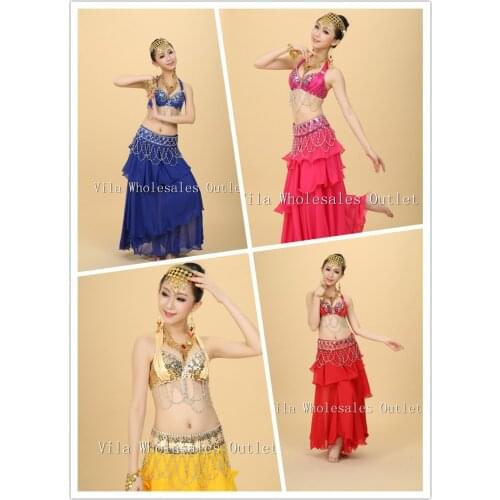 Belly Dance Costume 2pcs-3pcs Bra&Belt&Skirt indian Dancing women dancer clothes Set bellydance wear 5 colors 36233112482