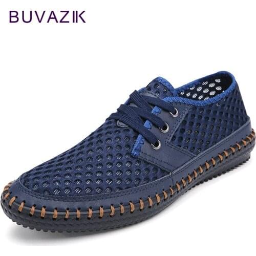 Fashion Genuine Leather Summer Breathable Mesh Sneakers Men Shoes Comfortable Male Shoes Loafers Casual Walking Footwear