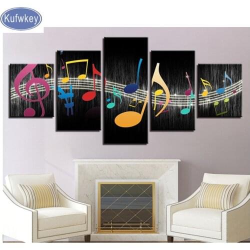 Kufwkey 5D DIY Diamond Embroidery"Color Music"diamond Painting 5pcs set 3d Cross Stitch home decor,Rhinestones of mosaic picture