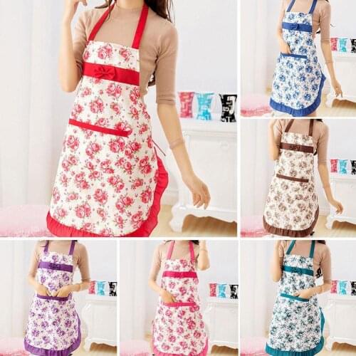 Kitchen Antifouling Apron Korean Princess Style Printed Bib Summer For Women Cooking Cleaning Rose Aprons Floral Long Thin Y8K5
