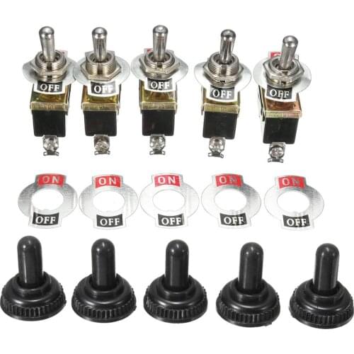 5 Pcs Heavy Duty 15A 250V SPST Control 2Pins 2 Terminal ON/OFF Toggle Rocker Switch Waterproof Boot For Car Boat