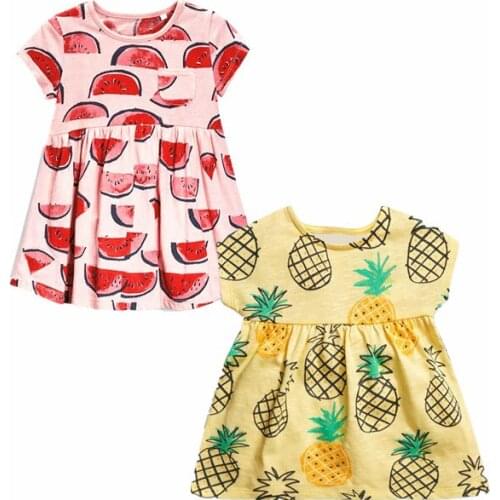 Baby girl summer dress children bright fruit pattern short sleeve girl skirt kids casual cotton princess watermelon clothes