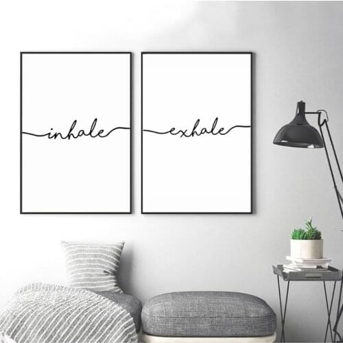 Minimalist Black White Exhale Inhale Letters Canvas Paintings Abstract Nordic Poster Print Wall Art Picture Kids Room Home Decor
