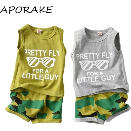 2021 0-5Y Casual Kids Baby Boy Clothes Set Summer New Letter Print Sleeveless Top Vest+Camouflage Shorts 2pcs Outfits