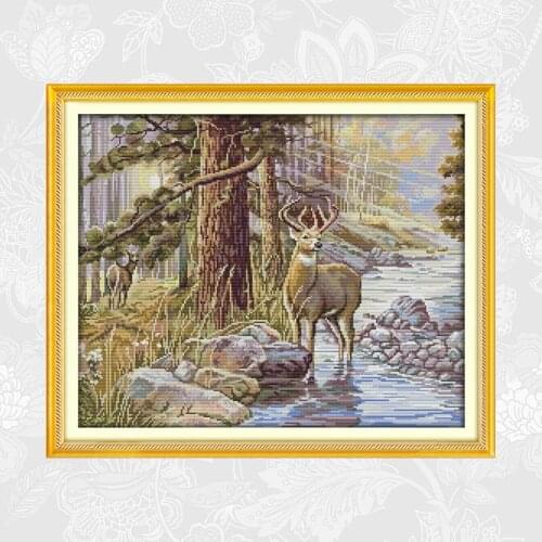 Joy sunday Stag Embroidery Needlework Set, Aida Canvas 14CT 11CT Cross Stitch kits, Handmade Crafts Home Decoration