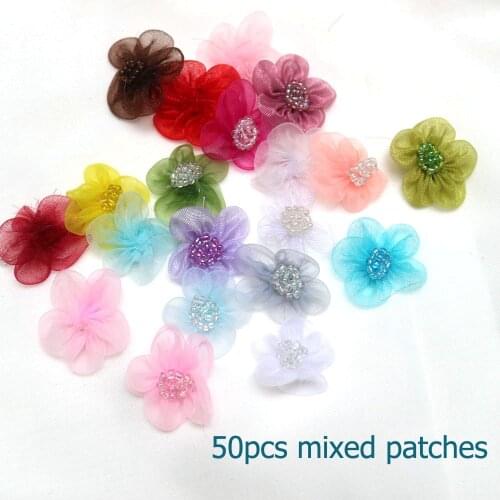 50pcs/lot small flowers patches for clothing DIY sew on floral parches Embroidery flower applique for wedding dresses hat bags