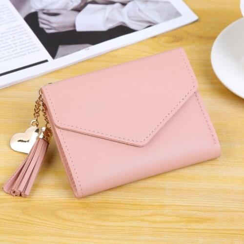 2020 New Fashion Wallets for Women PU Solid Color Short Small Wallet Tassel Pendant Trendy Wallet Luxury Brand Coin Purse