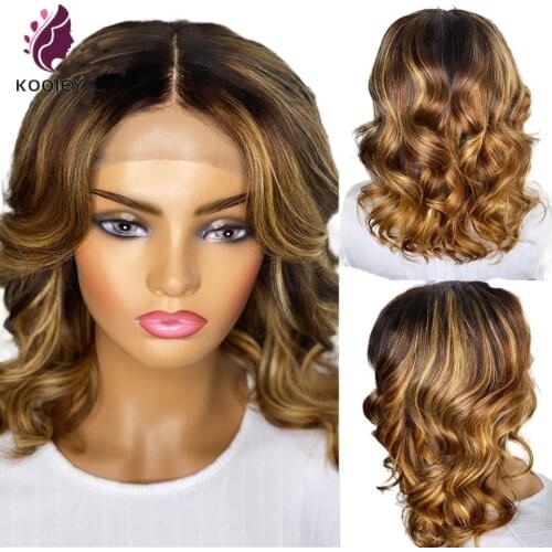 Blonde Highlight Human Hair Wigs Wavy Bob 13x4 Lace Front Wig Pre Plucked Brazilian Remy Human Hair Lace Wig 180% Glueless Wig