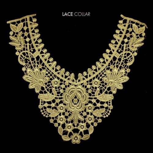 Size34*30cm 2pcs/lot Free Shipping Diy Craft Metallic Gold Embroidered Lace Collar Applique for Garment Decoration