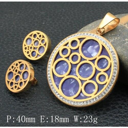 NEW Gold Color Round Fashion Stainless Steel Jewelry Pendant Earrings Sets For Women SBJZEBCA