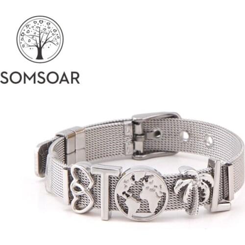 Somsoar Jewelry Silvering Travel Round the World Charm Bracelet Set Mixed 10 design Map Mesh Bracelet set for Christmas Gift