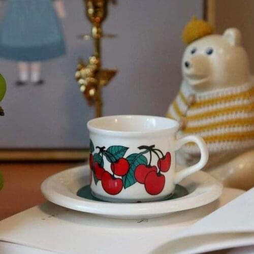 Middle Ancient Cherry Coffee Cup Plate Ceramic Cup Afternoon Black Tea Cup Plate Milk Mocha Cup