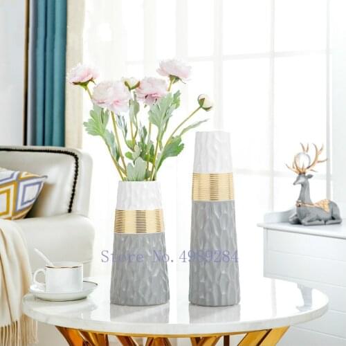 Creativity Ceramics Vase Golden Stripe Desktop Flower Accessories Modern Home Decoration Vase for Wedding Decoration Vases
