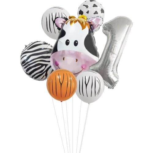 Lion Cow Aluminum Foil Jungle Animal Latex Balloon Baby Shower Children Happy Birthday Zoo Theme Supplies Toy Party Decoration
