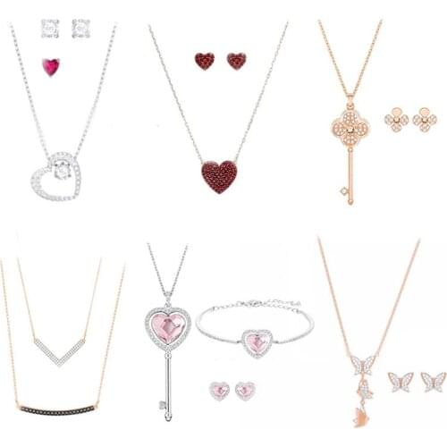 High quality 1: 1 original SWA DIY jewelry simple modern fashion trend necklace earrings set romantic round diamond female