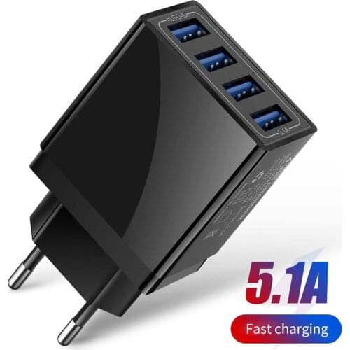 5V 5.1A Smart SmartPhone USB Fast chargers Charging Head Universal 4 USB Travel Mobile Phone Charger Adapter for iPhone Samsung