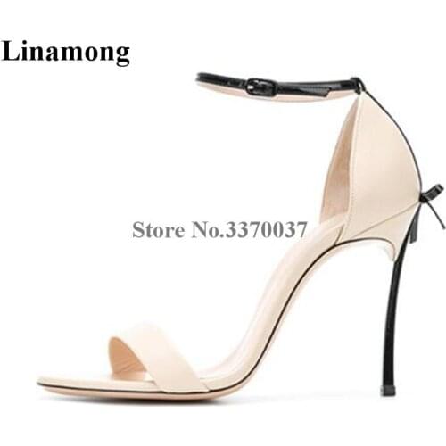Brand Design Women Fashion Open Toe Bowtie Metal Heel Sandals Ankle Strap 10cm 8cm Super High Heel Sandals Formal Dress Shoes