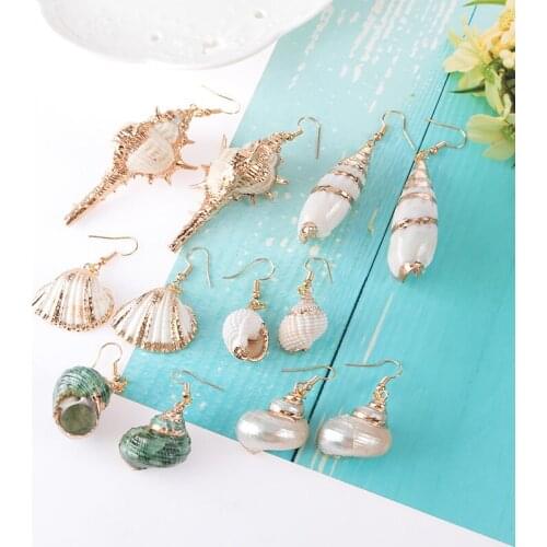 Pearl Sea Shell Earrings For Women Gold Color Trendy Metal Shell Cowrie Statement Earrings 2020 New Summer Beach Jewelry