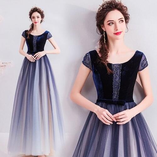 SSYFashion New Luxury Navy Blue Evening Dress Banquet Elegant Contrast Color Sequins Beading Floor-length Party Formal Gowns