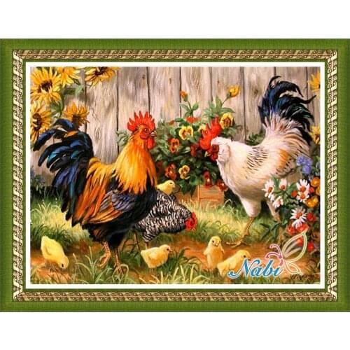 Animals chicken canvas 3d diy beadwork 3495R - Square diamond mosaic painting Diamond embroidery cross stitch