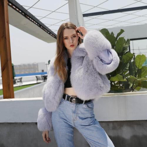 Winter Real Fox Fur Coat High Fashion Women Short-Length Jacket Flurry Fox Fur Coat
