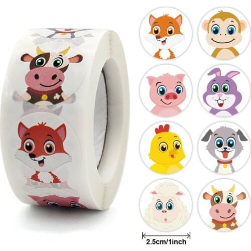100-500pcs 1inch Cartoon Animal Children Sticker Label Thank You Cute Toy Game Sticker DIY Gift Sealing Label Decoration Supp
