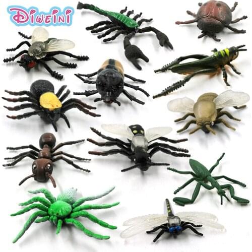 12pc New Insect Animal model action figure Dragonfly Scorpion spider Ant Grasshopper Mantis Cockroach hot toy set for children
