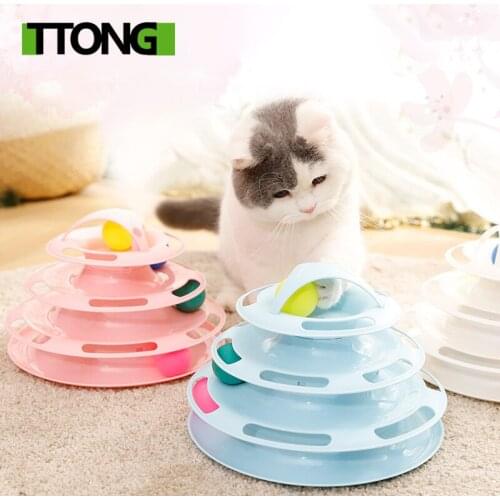 3 Levels Pet Cat Toy Intelligence Tower Tracks Disc Amusement Plate Interacitve Cat Toys Ball Training IQ Cat Kitten Toys