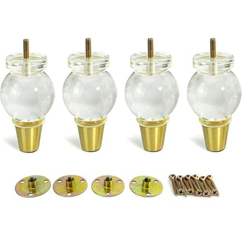 4Pcs Acrylic Furniture Legs 5.1inch Replacement Sofa Feet Cabinet Modern Clear Decor DIY Legs Classical Load 800 Lbs