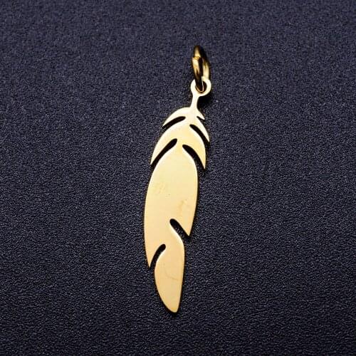 5pcs/lot 316L Stainless Steel Feather DIY Charm Pendants for Necklaces Never Tarnish AAAA Quality