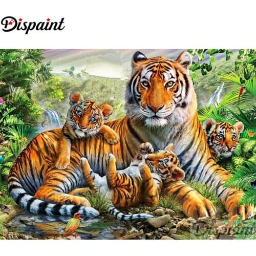 Dispaint Full Square/Round Drill 5D DIY Diamond Painting "Tiger family scenery" Embroidery Cross Stitch 5D Home Decor A11806