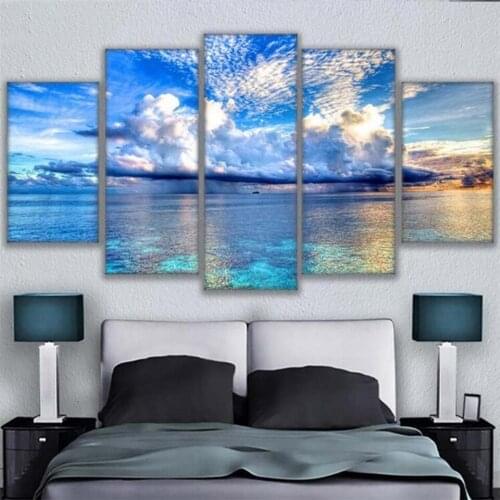 Multi-picture Combination Diamond Painting Cross Stitch 5 Pcs"sea Clouds Landscape" 5d Diy Diamond Embroidery Hobbies and Crafts