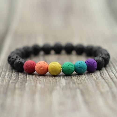 LGBT Natural Stone Bracelet Yoga Meditation Jewelry Braclet Tiger Eye Lava Beaded Men Women Braslet Rainbow Friendship Gift BFF