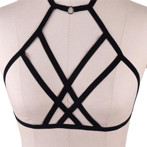 1PCS Black Elastic Bra 90s Cupless Lingerie Bra Elastic Harness Belt Bdsm Female Sexy Goth Lingerie