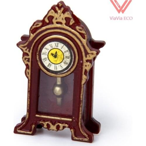 OMoToys Classic Design Dollhouse Clock Miniature 1:12 Wooden Desk Timer Clock