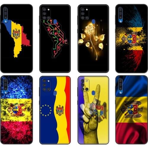 Black tpu Case For Samsung Galaxy A50 50S A30S A10 A01 A11 A21S A31 A41 A51 A71 M21 M30S S10 LITE Cover Moldova Flag