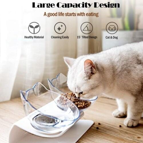 Double Cat Dog Bowls Elevated Cat Food Water Bowls with Raised Stand 15° Tilted Raised Pet Feeder Bowl for Cats and Small Dogs