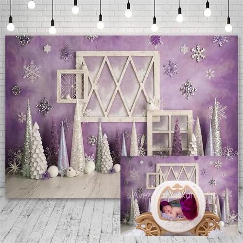 Avezano Backdrop Merry Christmas Tree Winter Snowflake Princess Purple Photography Backgrounds Photo Studio Photozone Photocall