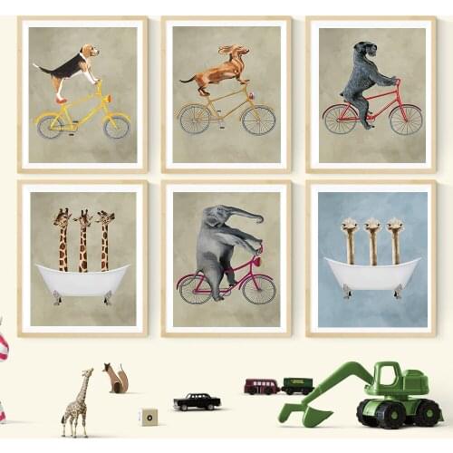 Animal Art Poster Funny Dog Riding Canvas Prints Vintage Paintings for Living Room Interior Decor Retro Wall Pictures