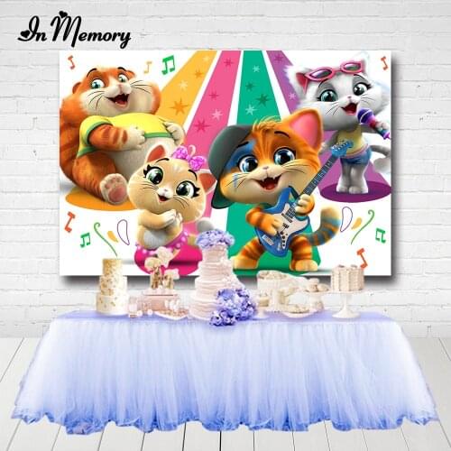 InMemory Cartoon 44 Gatti Cat Photography Backgrounds Musical Singing Cats Girls Baby Shower 1st Birthday Party Backdrops Custom