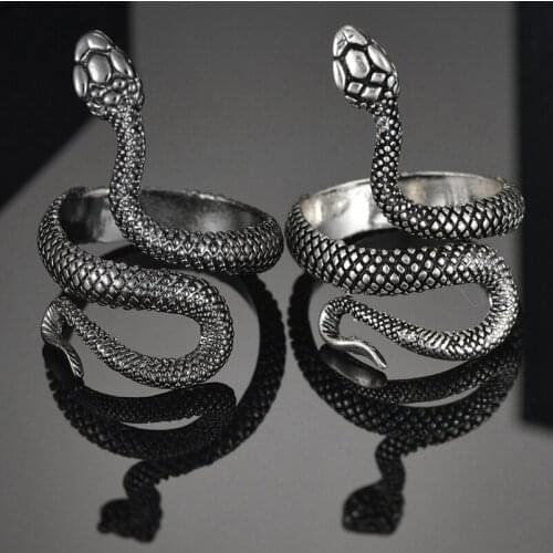 Retro Punk Snake Ring for Men Women Exaggerated Antique Silvery Black Fashion Personality Stereoscopic Opening Adjustable Rings