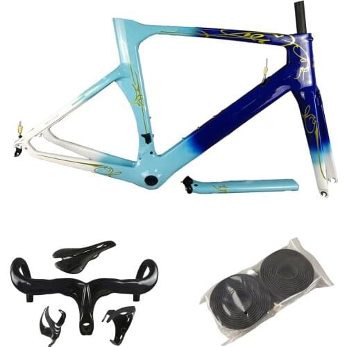 Concept Frame Carbon Road Bike Frames Sky Blue Carbon Bicycle Frameset + Handlebar + Saddle + Water Bottle Cages C64 V3Rs